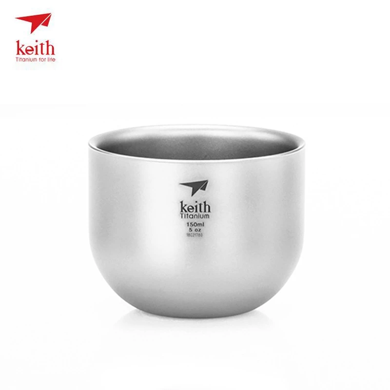 

Keith Titanium Double-wall Cup Mug 150ml Outdoor Camping Travel Picnic Wine Tea Coffee Alcohol Whiskey Drinkware Ti3906