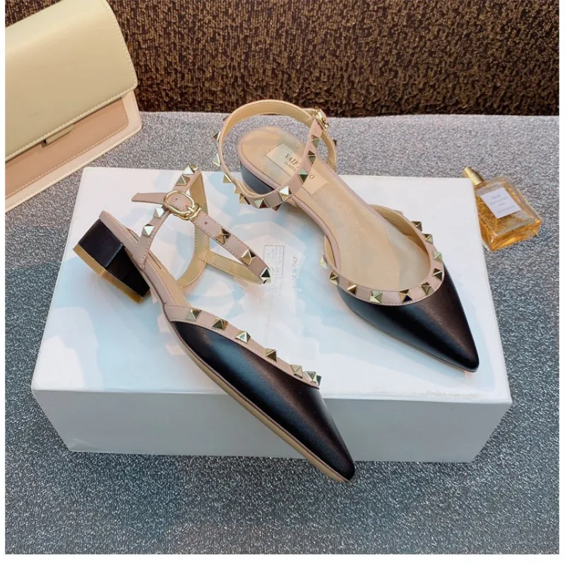 Summer Gladiator Women's Sandals 2023 With Low Heels Luxury Brand Ankle Strap Rivets Shoes Casual Noiseless Designer Square Heel