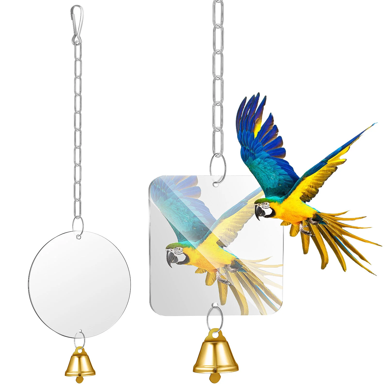 

2Pcs Bird Mirror with Bell Interactive Parrot Toy Bird Cage Mirror for Parakeet Cockatiel Budgie