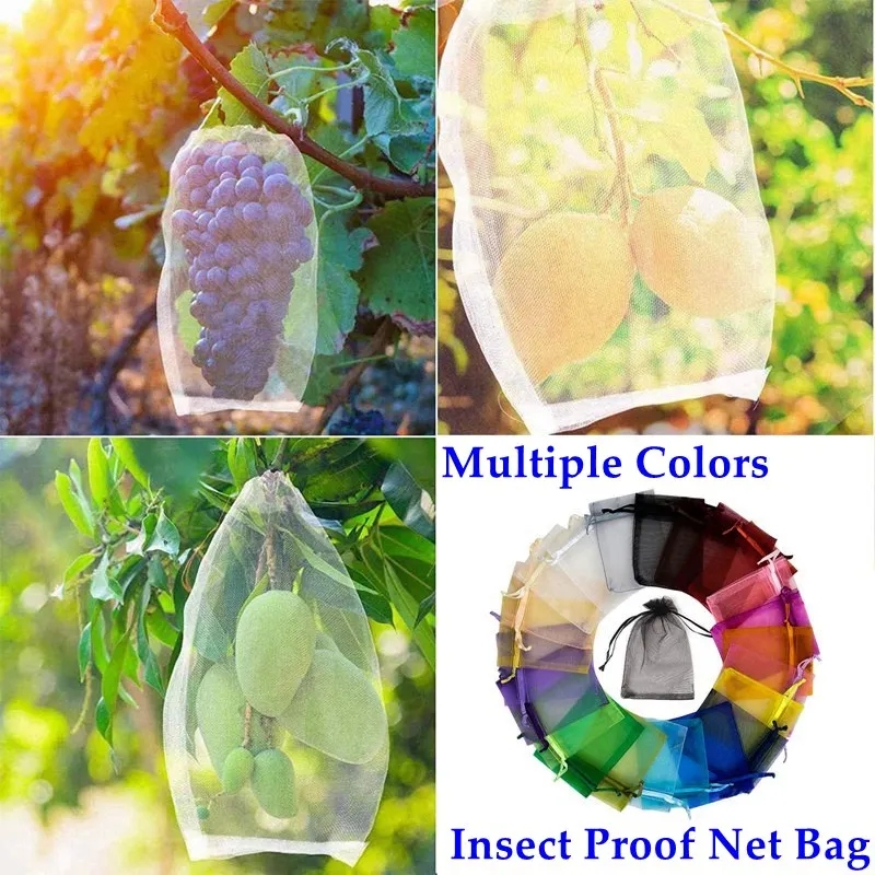 

50Pcs Strawberry Grapes Fruit Protection Anti-insect Net Bags Garden Plant Pest Control Bird Proof Mesh Bag Vegetable Grow Pouch
