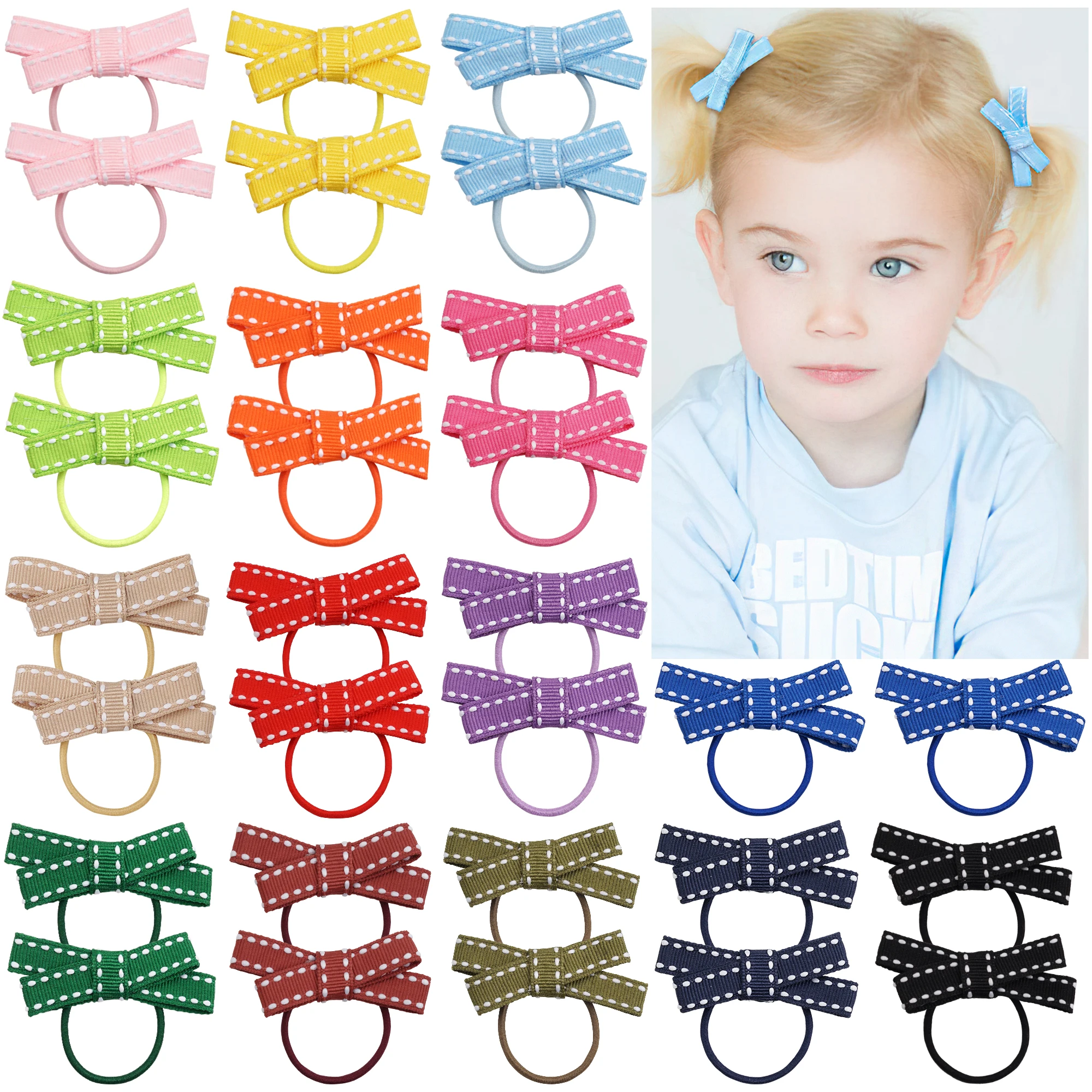 

30Pcs 2"Grosgrain Ribbon Pigtail Hair Bows Elastic Hair Ties Hair Bands Holders Hair Accessories for Baby Girls Infants Toddler