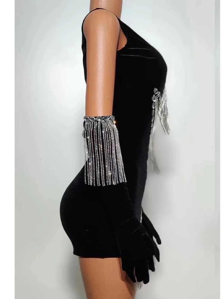 Высококачественное популярное эластичное платье с бахромой и бриллиантами +