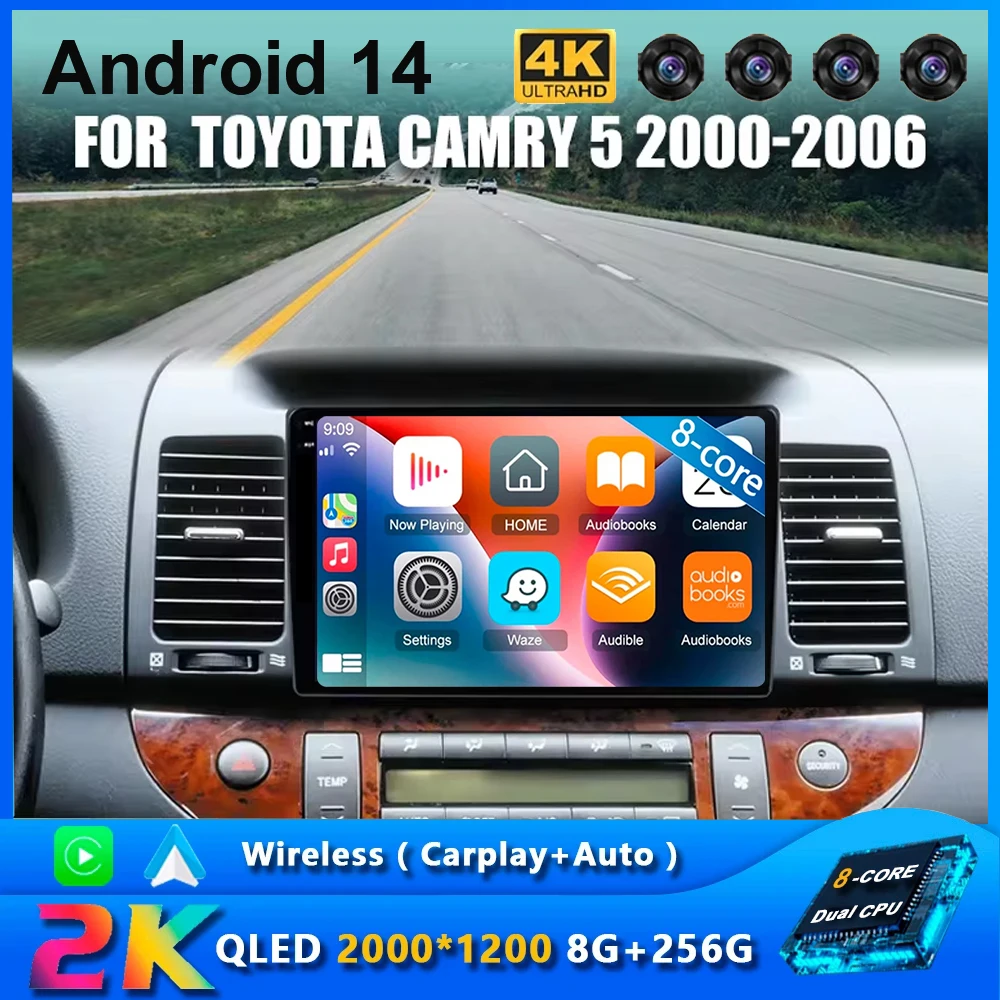 Автомобильный радиоприемник для Toyota Camry 5 XV 30 2001-2006 Android 14 GPS-навигация