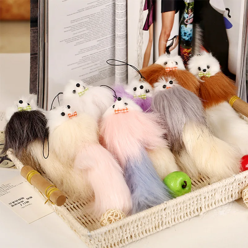 

Cute Fox Key Chains Handmade Rabbit Fur Pompom Ball Inlaid Rhinestone Bag Pendants Decoration Jewelry Charms Keychains Kawaii