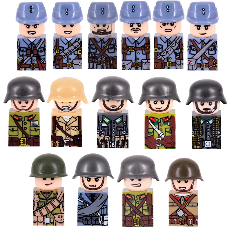 

1 шт., военные мини-фигурки времен Второй мировой войны, солдаты восьми стран с оружием, Пистолеты для сборки, строительные блоки, детские игр...