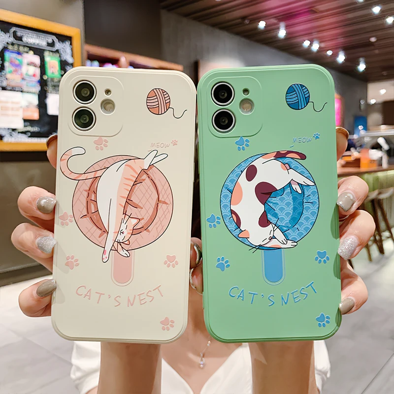 

Lethargic Cute Cat Cases For iPhone 13 Pro Max Mini 12 11Pro Max X XR XS Max SE 2020 8 7 6 6S Plus Soft Silicone Cover Funda