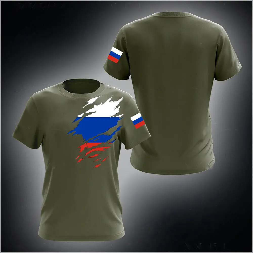 

2023 Russian Flag Print Men's 3D Printed T-shirt O Neck Short Sleeve Outdoor Sports Breathable Oversized Loose Casual Street Top