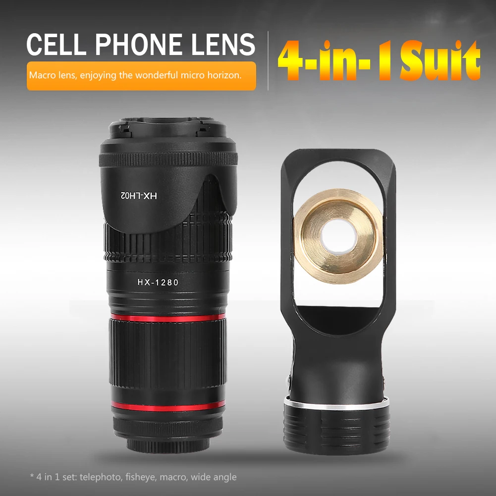 

12.8X Camera Telescope Telephoto Macro Wide Angle Fisheye 4 in 1 Landscape Photographs of Characters Phone Lens Kit