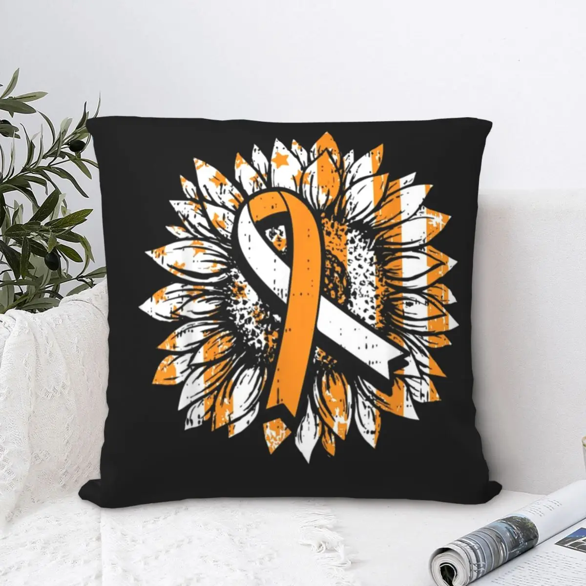 Квадратная наволочка в виде подсолнуха