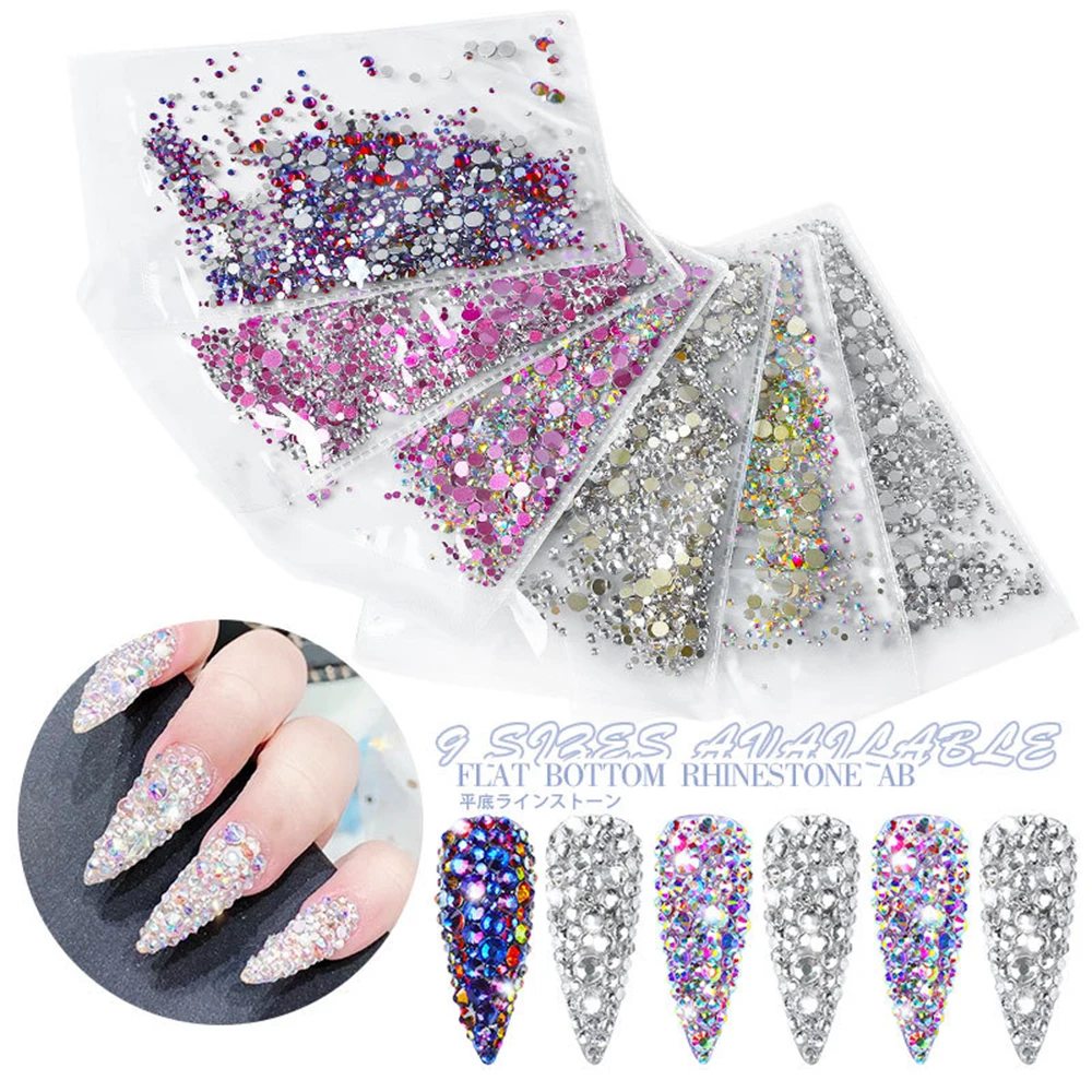 

1440PCS Nail Accessories Bagged Mixed Flat Bottom AB Water Diamond Stick Gems Glass Fiber For Art Manicure Deco Tech Supplies