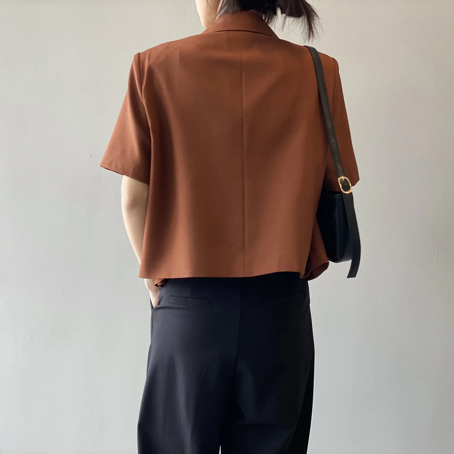 Women Elegant Chic Short Sleeved Small Suit Jacket Korean Style Loose Lady Office Short Tops 2023 Autumn Solid Color Cardigan