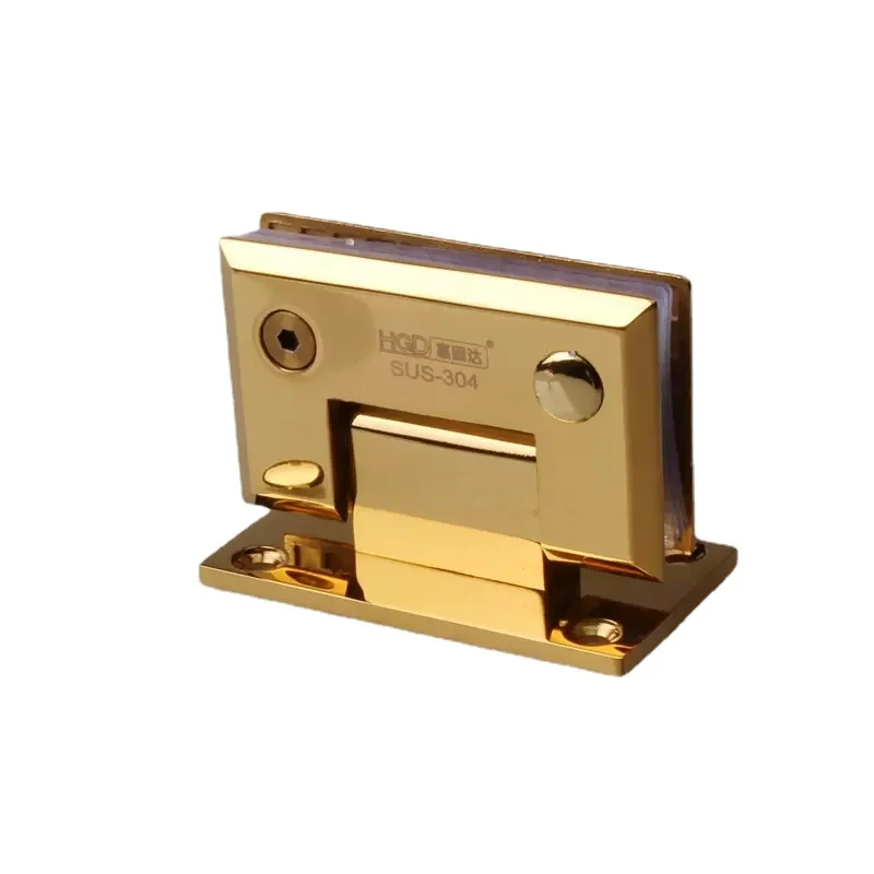 

Precision cast 304 steel glass door hinge bathroom clip 90 degree beveled solid PVD titanium gold