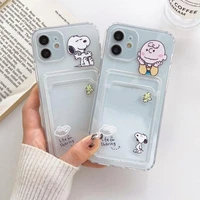 kawaii snoopyed phone case cute charlie cartoon can insert photos drop proof iphone protective case accessories for girls gift
