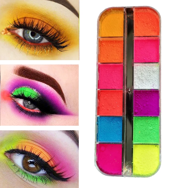 12Girds/Box Lasting Matte Eyeshadow Palette Makeup Fluorescent Neon Pigment Powder Halloween Face Nail Art Decoration Eyeshadow