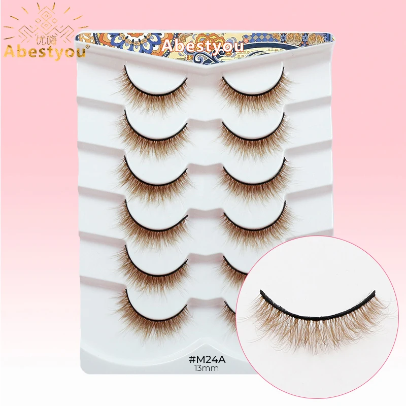 Abestyou 6 пар 8d золотисто-коричневые красочные пушистые натуральные длинные