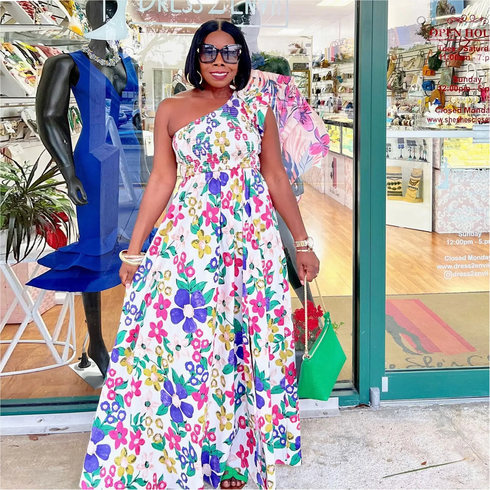 Plus Size Elegant Floral Dress One Shoulder Loose Casual Cloth 2023 Summer Trendy Evening Party New Dress Lady Luxury Long Robes