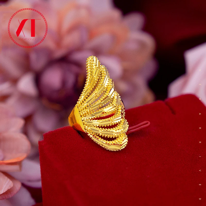 

Ethnic Phoenix Tail Rings for Women 24K Gold Plated GP Dubai Ethiopian Engagement Ring Resizable Wedding Jewelry