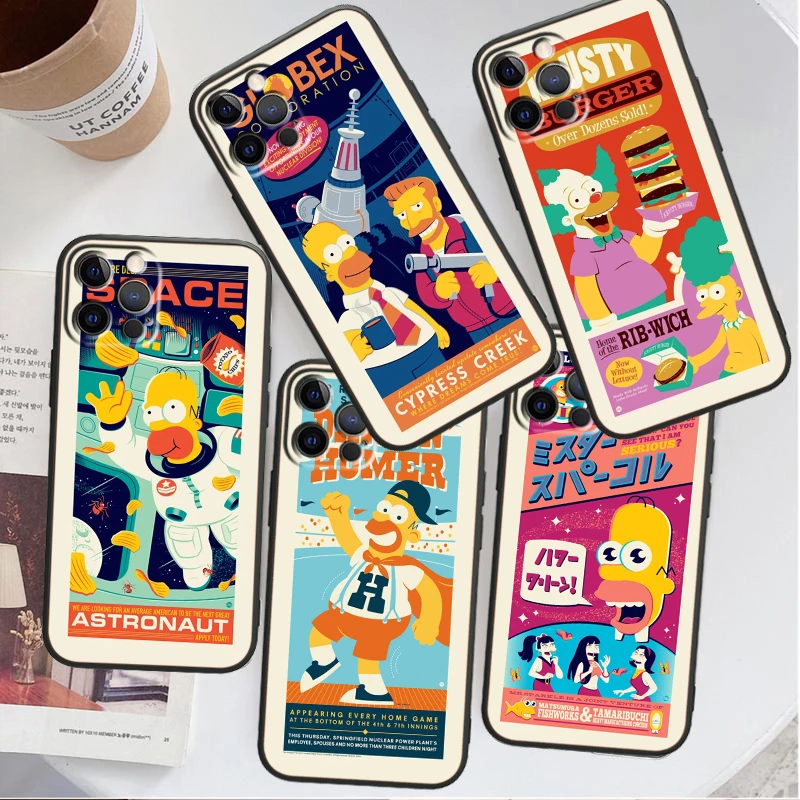 

Anime The Simpsons Cute Phone Case For Apple iPhone 14 13 12 11 SE XS XR X 7 8 6 Mini Plus Pro MAX 2020 Black Soft Cover