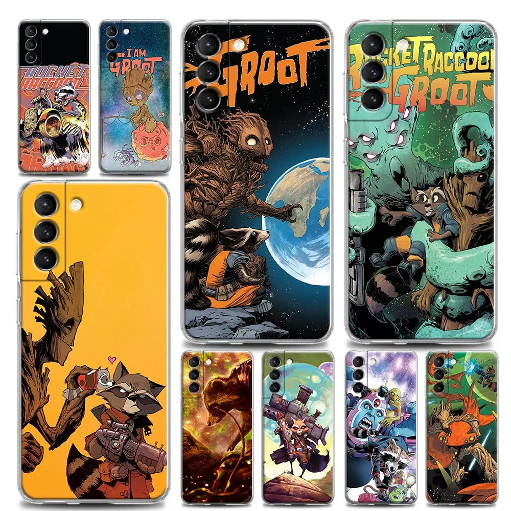 

Marvel Comic Transparent Samsung S22Ultra Case For Galaxy S22 S21 S20 Ultra FE S10 S9 Plus Cases Cover Rocket Raccoon And Groot