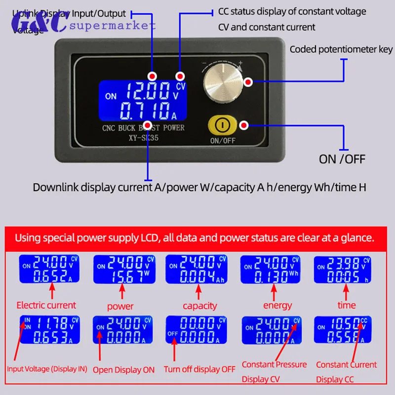 

DC-DC Digital LCD Display Constant Voltage Current Step-down Programmable control Power Supply Module Ammeter