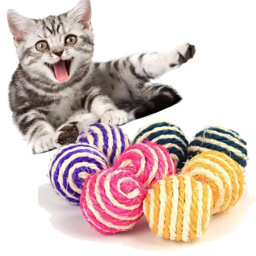 

5pcs Cat Pet Sisal Rope Weave Ball Teaser Play Chewing Rattle Scratch Catch Toy Interactive Scratch Chew Toy For Pet Cat Dog