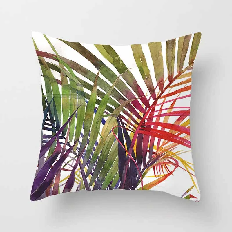 45X45 Tropical Plants Decorative Pillowcase Tropical Birds Print Polyester Pillow Case Green Leaf Flower Sofa Throw Pillow Cover images - 6