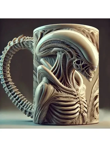 Кружка Xenomorph, кофейная кружка в форме инопланетянина с держателем, креативный домашний декор, настольное украшение, 3D графический дизайн, кружка из смолы для напитков