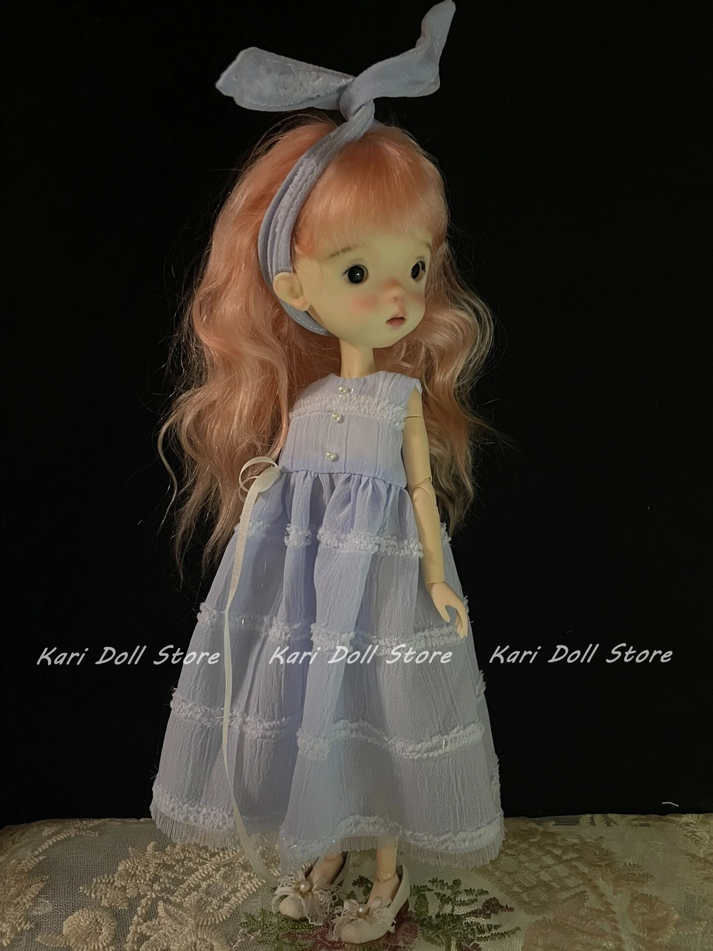 Kari Doll Одежда и юбки 2025 Пудровое синее платье с повязкой на голову детский костюм