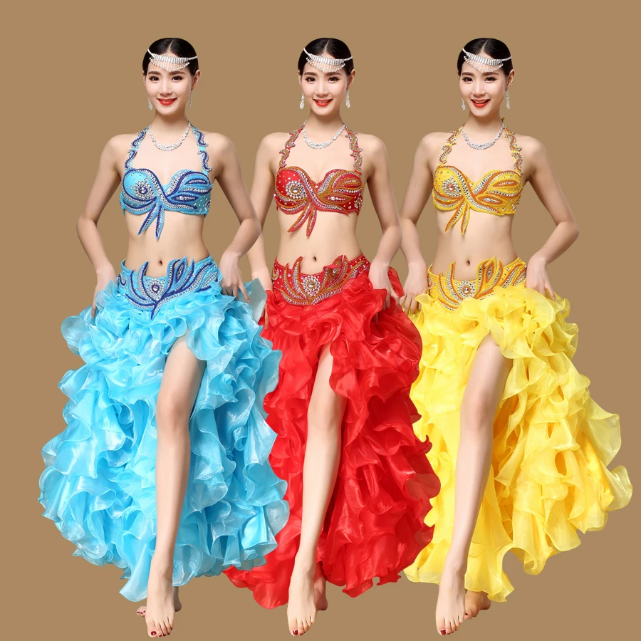 

Performance JUSTSAIYAN Egyptian Belly Dancing Oriental Dance Outfits 3pcs (Bra, Belt, Skirt) Belly Dance Costume Set