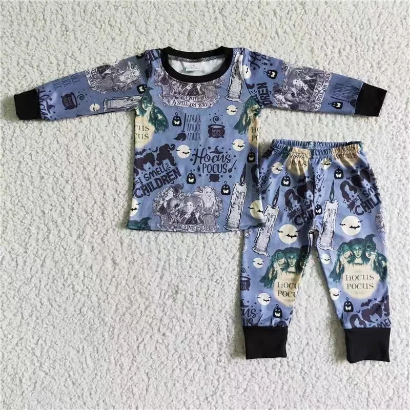 

Пижама для маленьких мальчиков на Хэллоуин с ведьмами, одежда для малышей, бутик, Мультяшные наряды, Детские комплекты мягкой одежды для сна...
