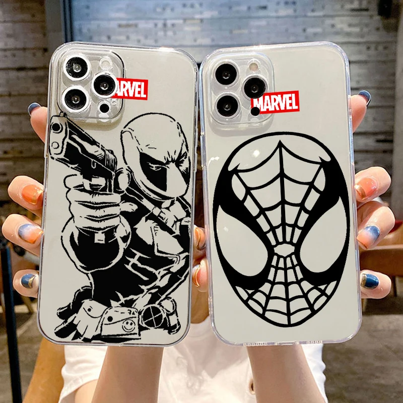 

Phone Case 11 Marvel Spider Man Transparent For iPhone 13 12 11 Pro Max 7 8 Plus XR XR XS Max 6 6s SE Cover Carcasa Coque