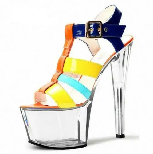 

Sexy Women Platform Buckle Strap Stilettos High Heels Color Stitching Sandals Shoes S37