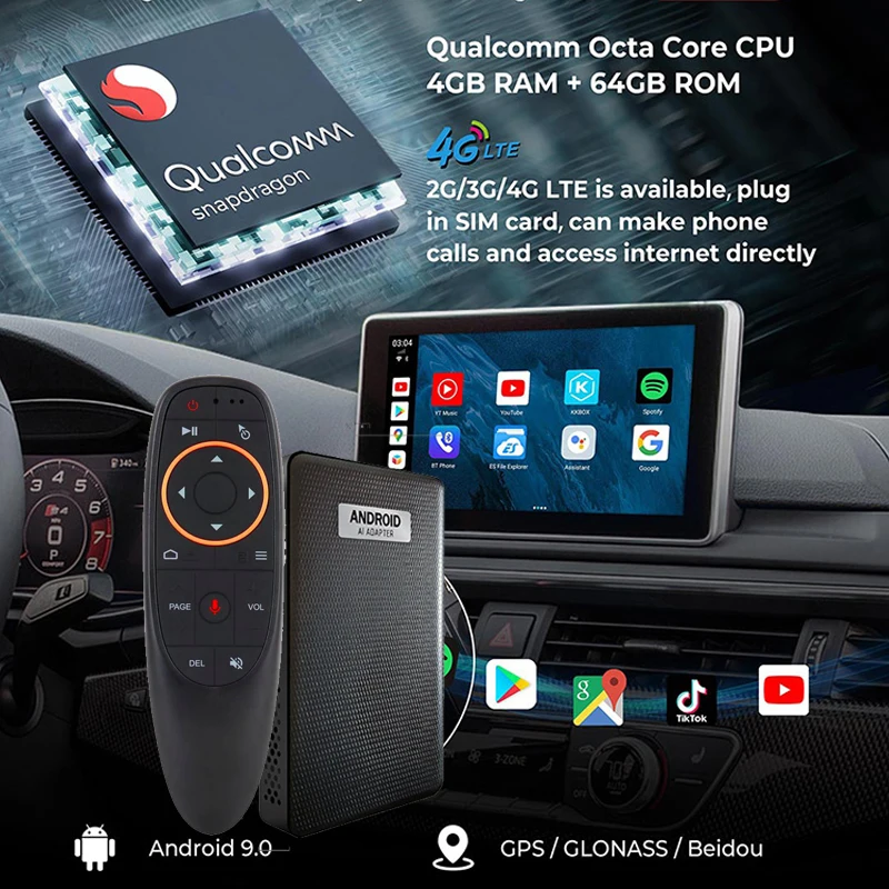 Carplay AI BOX 4 + 64G мини беспроводной Android автомобильный адаптер для автомобиля OEM экран