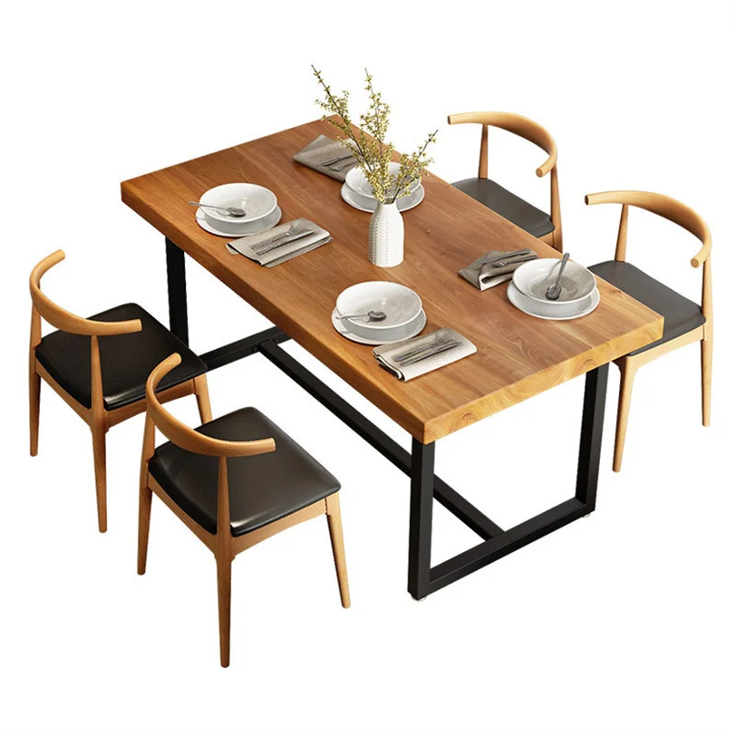 

Retro Simple Wood Grain Solid Wood Metal Dining Table Set For Dining Room Restaurant