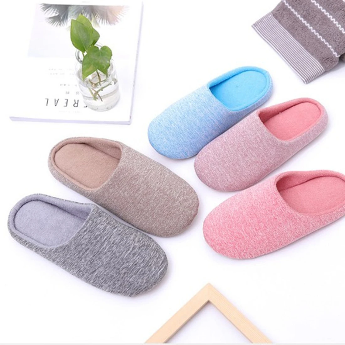 

Women'S Home Soft Fur Slippers Warm Soft Indoor Flat Slides Nonslip Cotton Couples Autumn Winter Shoes Bedroom Slience Flats