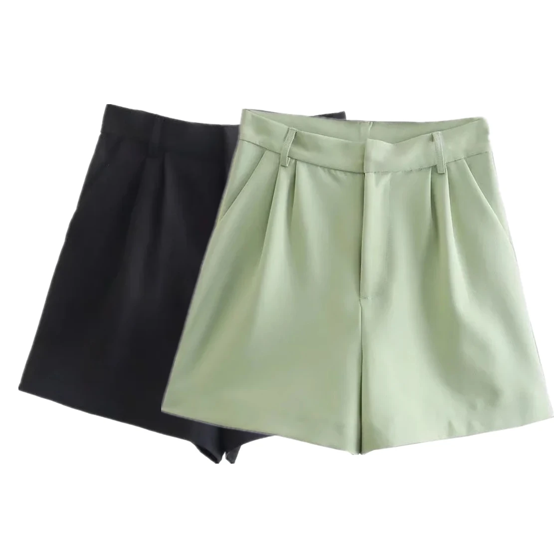 

Jenny&Dave 2022 Ins Fashion Blogger High Street High Waist Loose Harem Shorts Women Light Green Summer Linen Bermuda