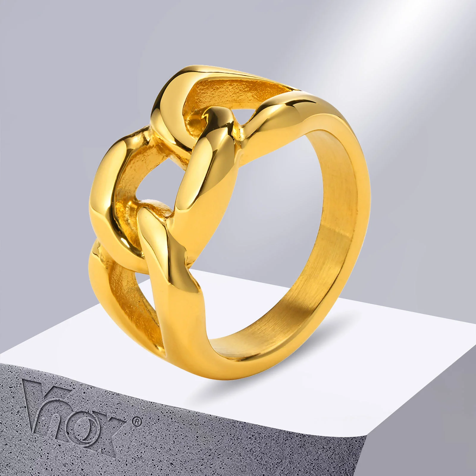 

Vnox Chic Cuban Chain Rings for Women, Gold Color Stainless Steel Hollow Interlocked Knot Finger Rings Gift Jewelry