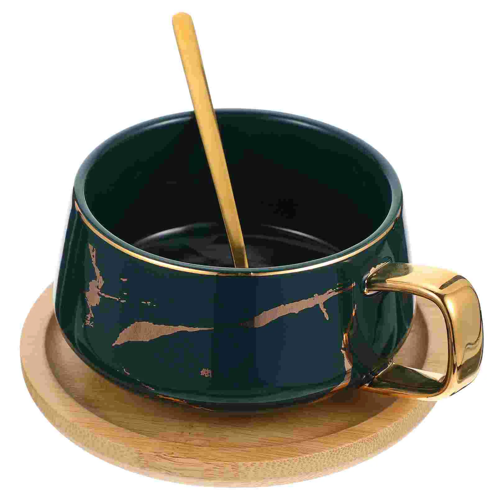 

Cup Coffee Saucer Ceramic Tea Marble Mug Green Latte Spoon Porcelain Set Gold