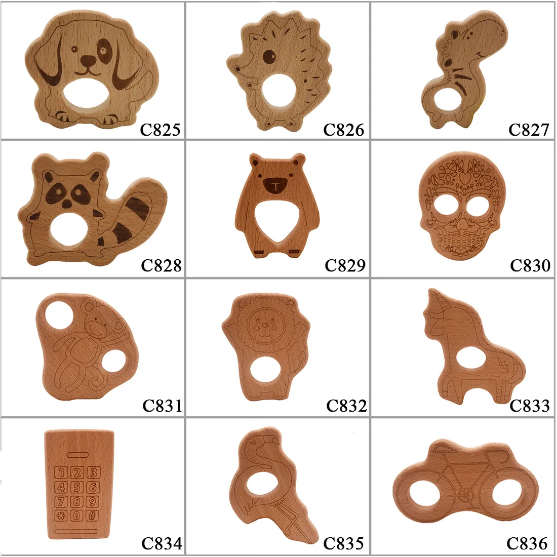 

5 шт., деревянные игрушки для прорезывания зубов животных