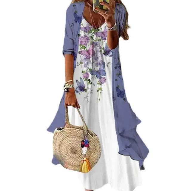 Dress Cardigan Suit Maxi Dress Set 