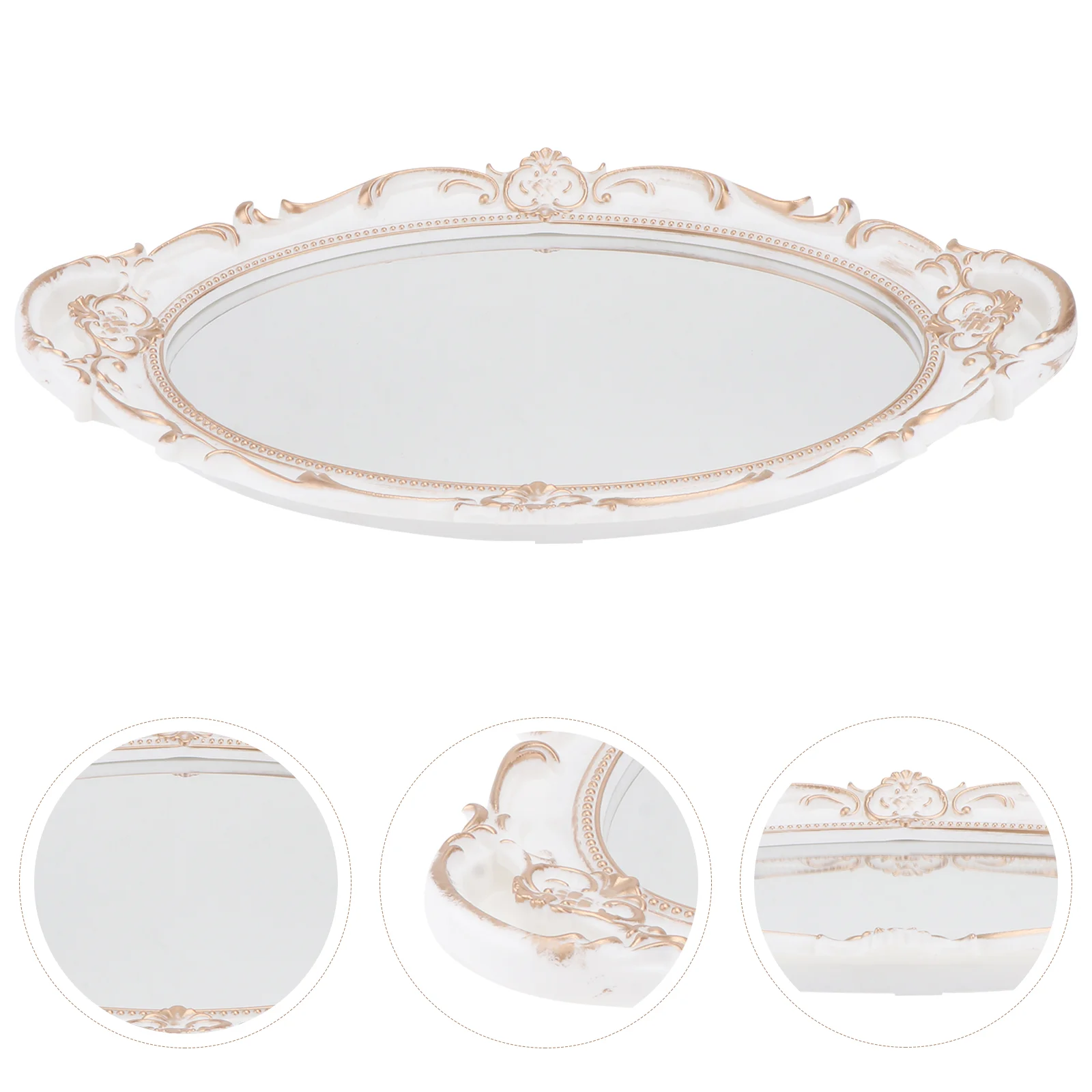 

Tray Jewelry Mirror Vanity Dish Serving Trinket Organizer Vintage Plate Display Dresser Prop Photo Mirrored Decorative Storage