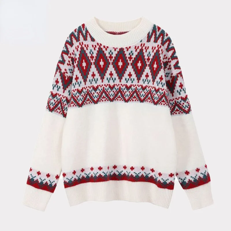 

Sweater female autumn and winter red design sense of minority Christmas foreign style explosion retro lazy style