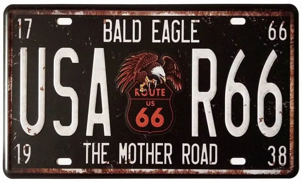 

Vintage Bald Eagle Metal Sign for Home Garage Bar Decor 12" x 6" (USA Route 66 The Mother Road)