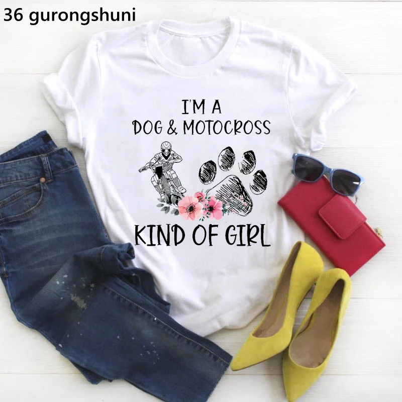 I Don'T Need Therapy Just To Ride A Motocross Graphic Print T-Shirt Girls Motorcycle Flower Tshirt Women Harajuku Shirt |