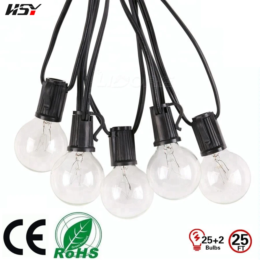 E12 Socket 25FT G40 Globe Bulbs 7W 230V IP44 Garden Backyard Porches Gazebos Pergolas Wedding Christmas Lights Incandescent Stri