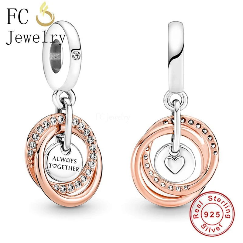 

FC Jewelry Fit Original Charm Bracelet 925 Sterling Silver Two Circle Interlinked Always Together Bead For Making Berloque 2022