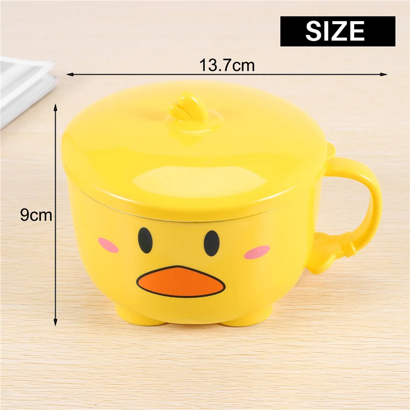 Миска для лапши Утка Рамен с крышкой милая кухонная чаша из нержавеющей стали