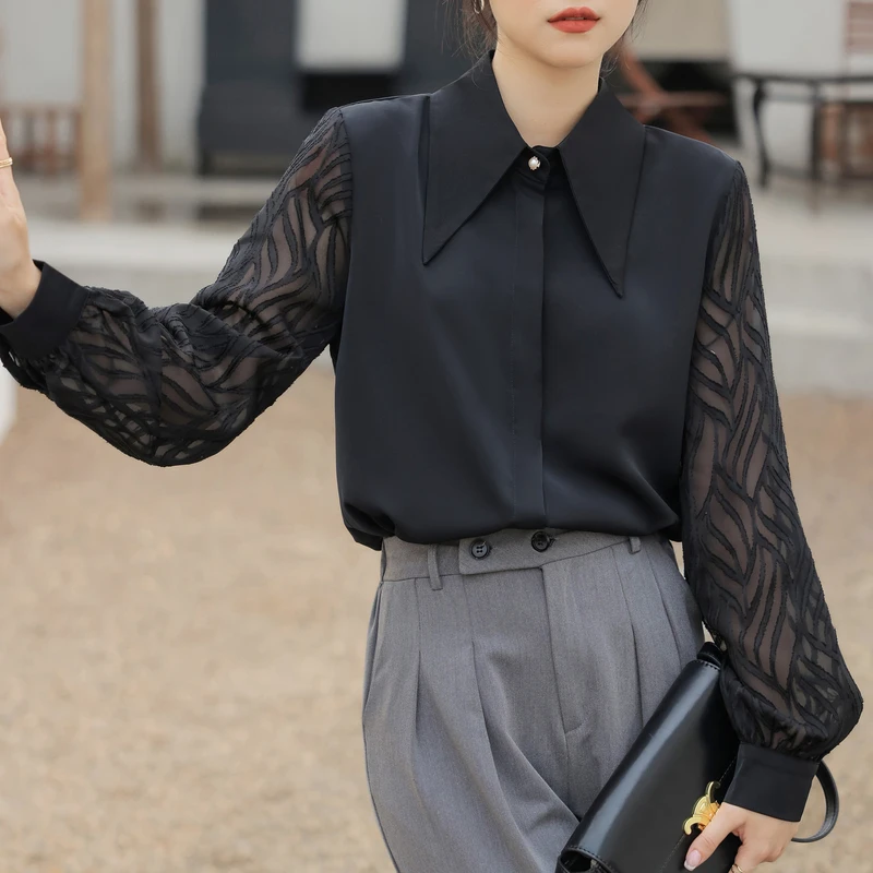 

Блузка женская шифоновая в французском стиле, Элегантная Модная рубашка в стиле пэчворк, топ с рукавами-фонариками, весна-лето