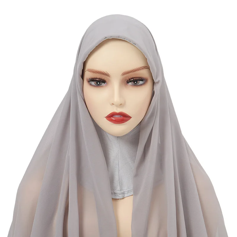 Neck Cover Instant Chiffon Hijab with Undercaps Ready to Wear Hijabs Muslim Full Cover Head Wraps Scarf Jersey Inner Ninja Caps