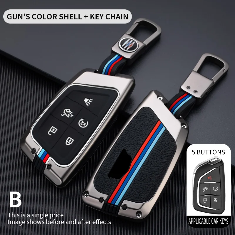 

Zinc Alloy 5 Button Car Key Cover Case Fob For Cadillac CT4 CT5 CT4-V C8 Corvette 2018 2019 2020 2021 Protect Shell Accessories
